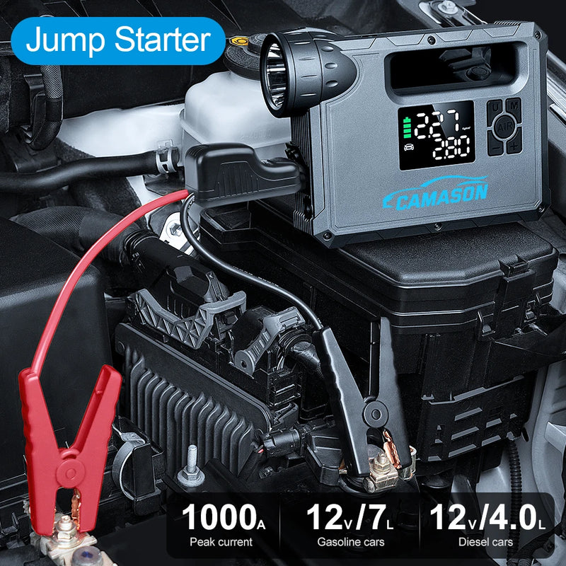 5 in 1 Car Jump Starter with air Compressor Portable Flashlight Starting Device Power Bank Battery Automotive Booster start