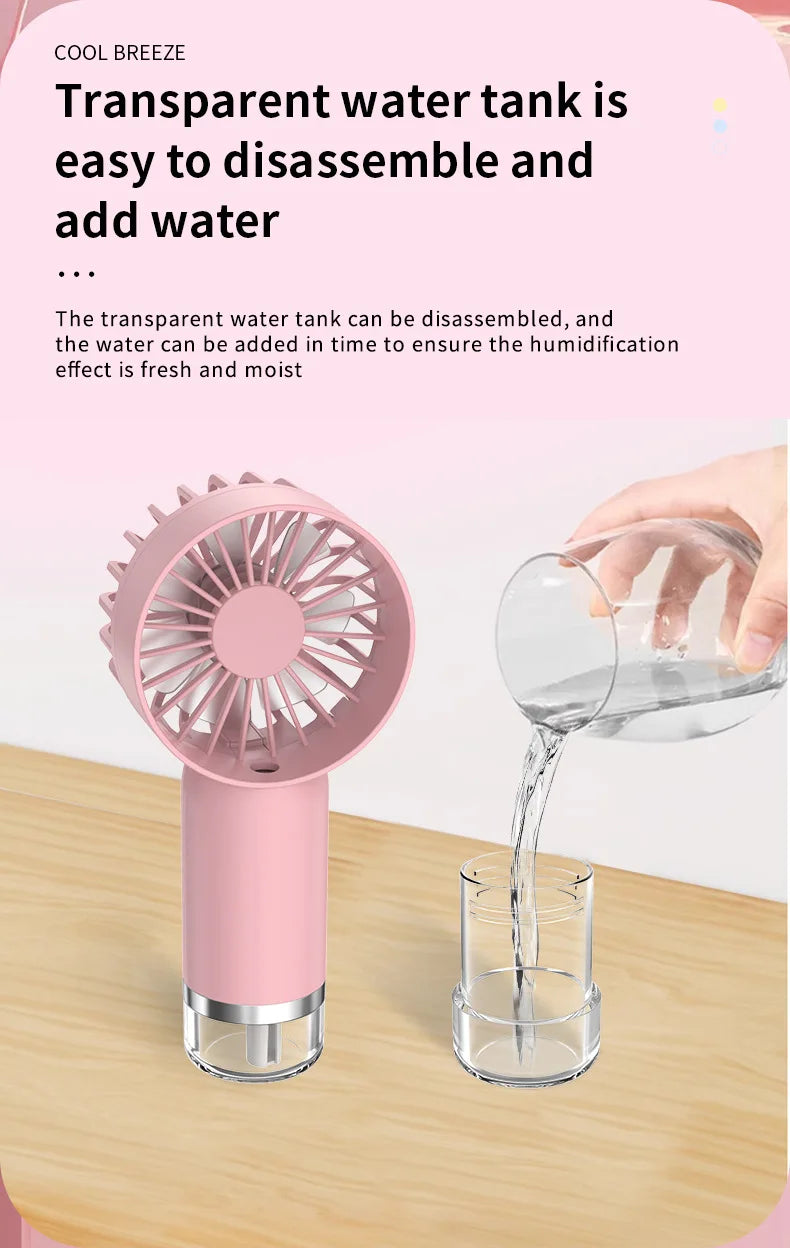 Handheld Spray Fan，Mini Air Conditioner USB Rechargeable Portable Humidifier Mist Cooler Cooling Spray Humidifier Fan for Office
