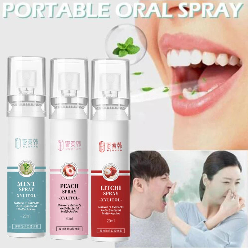 Oral Fresh Spray 20ml Mouth Freshener Oral Odor Treatment  Oral Remove Bad Breath Fruit Litchi Peach Flavor Persistent Oral Care