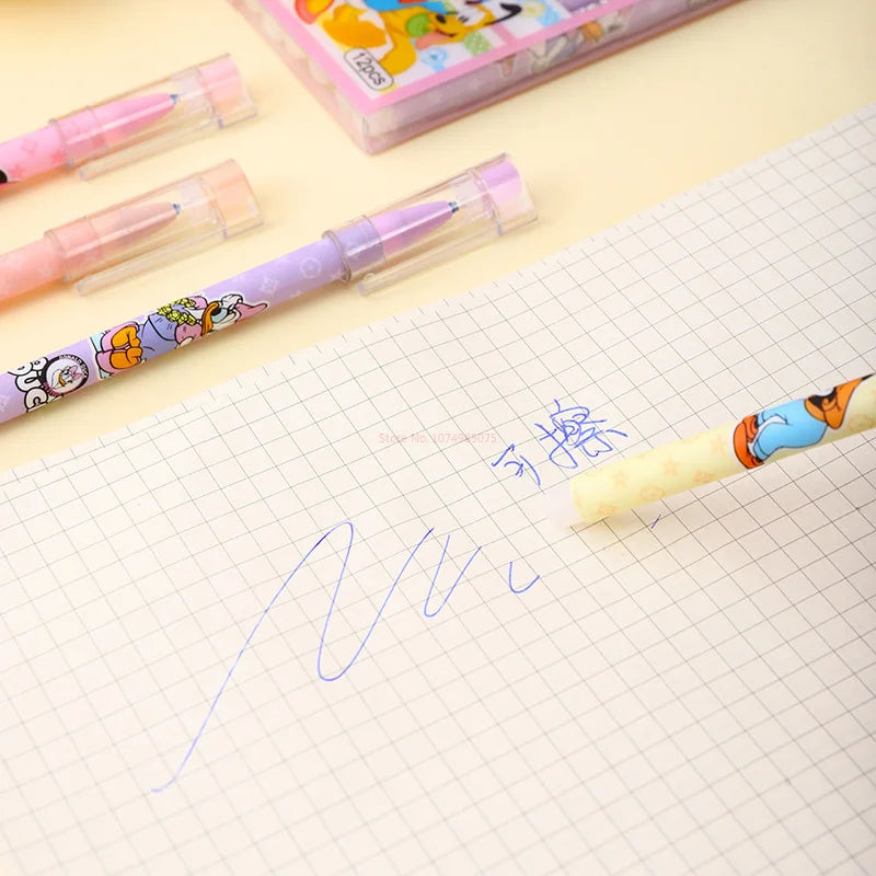 New 12/24pcs Disney Gel Pen Mickey Winnie Lotso Students Kawaii Stationery Write Pens 0.5 Black Blue School Kids  Signature Pens