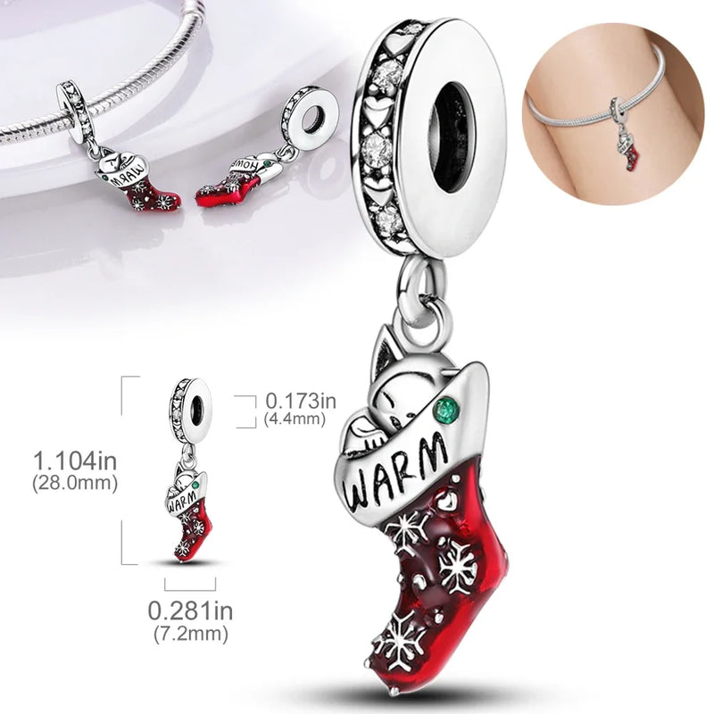 Sterling Silver 925 Christmas Theme Series Santa Claus Charm Carrying Gifts for Women Diy Bracelet Necklace Jewelry Making Gift