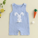 Infant Unisex Easter Romper Sleeveless Round Neck Bunny Embroidery Carrot Embroidery  Outfit for Baby Boy Girl