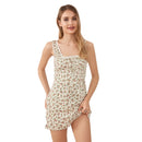 Sleeveless V-Neck Lace Trim A-Line Mini Dress Women s Summer Solid Color Tank Dress Short Square Neck Dress