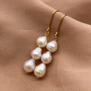 New Fashionable Baroque Freshwater Pearl Earrings. Simple, Elegant And Versatile Long Three-bead Earrings.