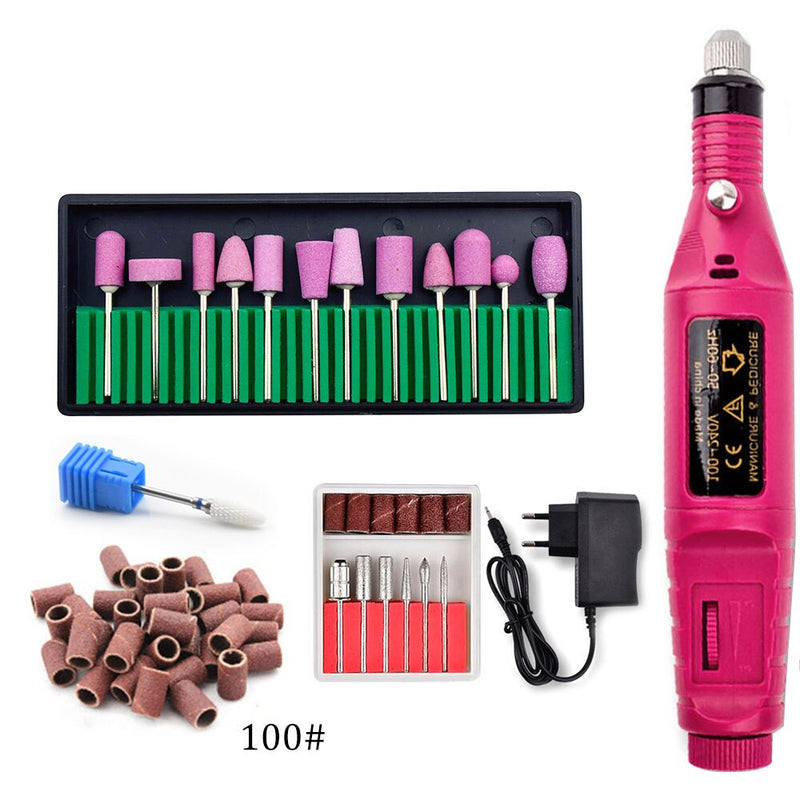 1 Set Portable Electric Nail Drill Machine Manicure Set Pedicure Nail Gel Remover File Professional Strong Nail Polishing Tools