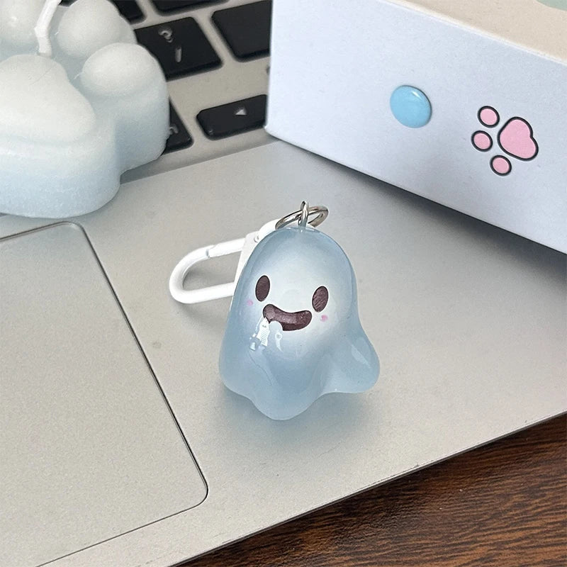 Luminous Halloween Ghost Key Chain Cartoon Jelly Doll Phone Pendant Headphone Case Charm Bag Decor Car Key Ring