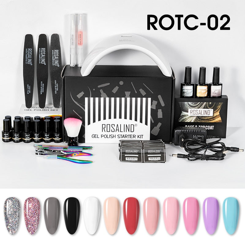 ROSALIND Nail Kit Manicure Set For Nail Gel Varnish Semi Permanent Lot 36W UV LED Lamp Nail Art machine Gel Polish Set