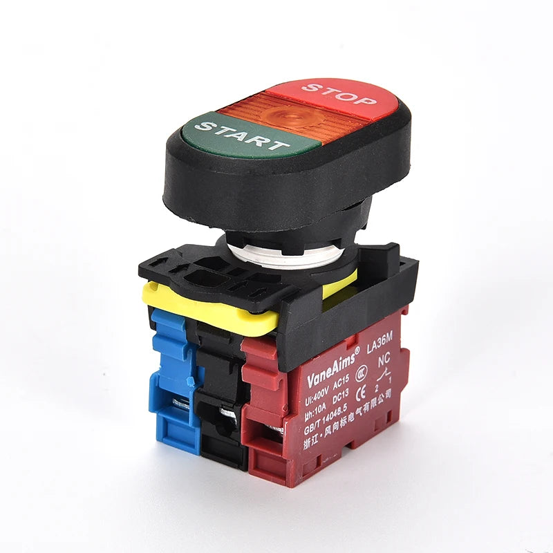 Double Push 22mm Double button Two-position reset button switch with LED Egg push 12V24V220V AC ON/OFF START STOP 1 NO 1NC LA36M