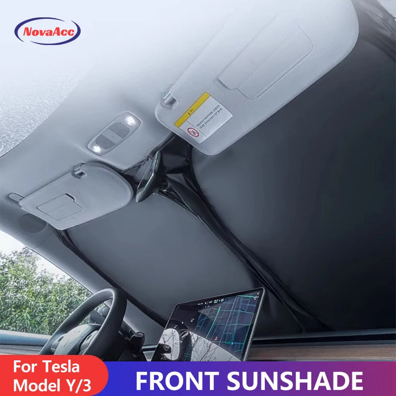NovaAcc Windshield Sunshade for Tesla Model 3 Highland Model Y 2016-2024 Sun Shield Heat UV Protection Visor Accessories
