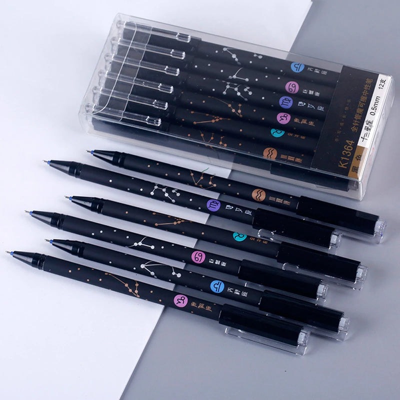 12 Pcs/Set Constellation Erasable Gel Pens School Office Writing Tools Kawaii Neutral Pen Stationery Gift 0.5mm Black Blue Ink