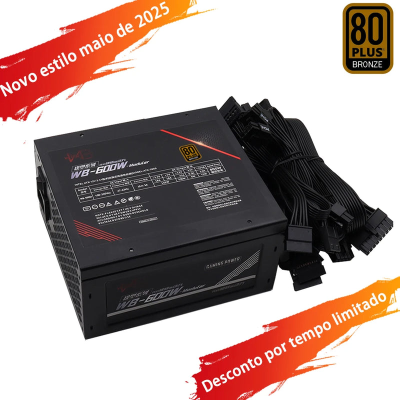 Wovibo Fonte PC Power Supply PSU Rated 600W 80 Plus APFC 120mm Fan Gaming 220V 110V ATX Computer Fuente De Alimentacion Source