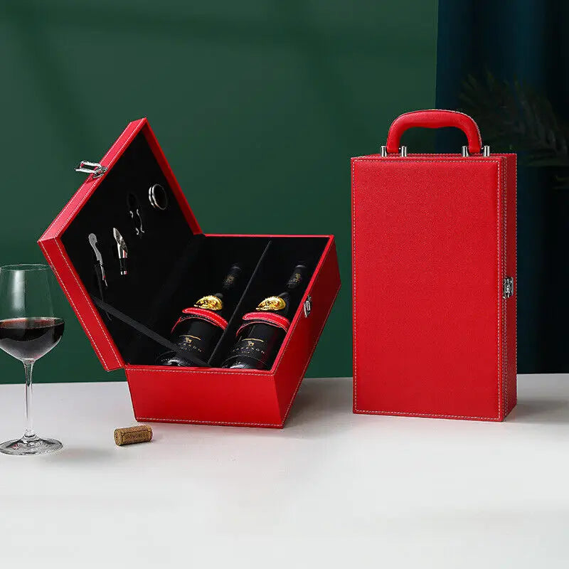 High Quality PU Leather Wine Bottle Box Home Storage Organizer Wine Carrying Holder Leather Box Red Wine Gift Box with Wine Set