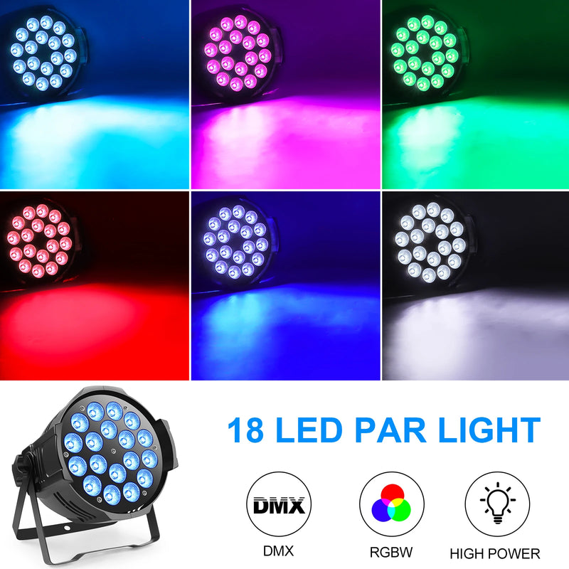 U'King 4PCS 200W 18 LED Par Light 4in1 18x8W RGBW Stage Light DMX 512 Control 4/8CH Flat Lighting Christmas DJ Party Disco Lamp