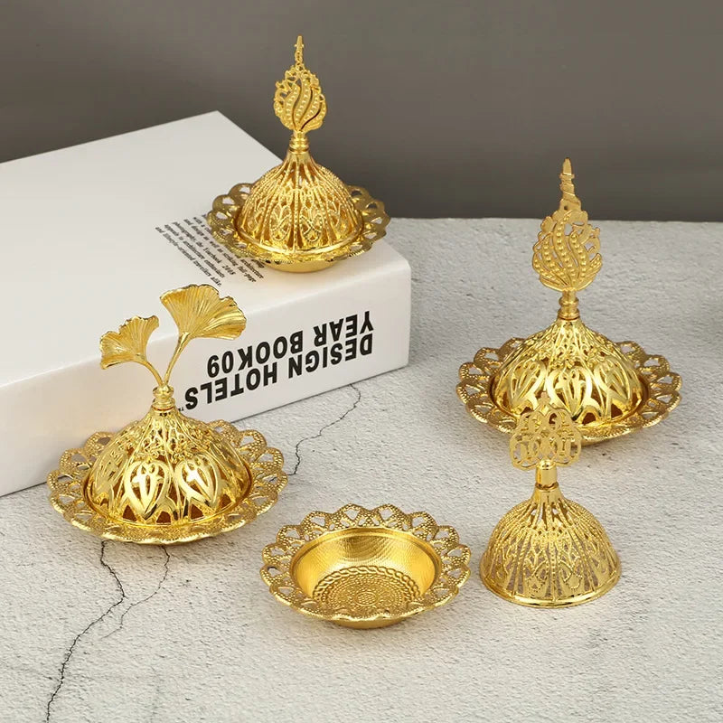 Incense Burner Hollow Golden Tower Oil Burner Arab Style Portable Censer Holder For Home Hotel Incense Holder Desk Yoga Ornament