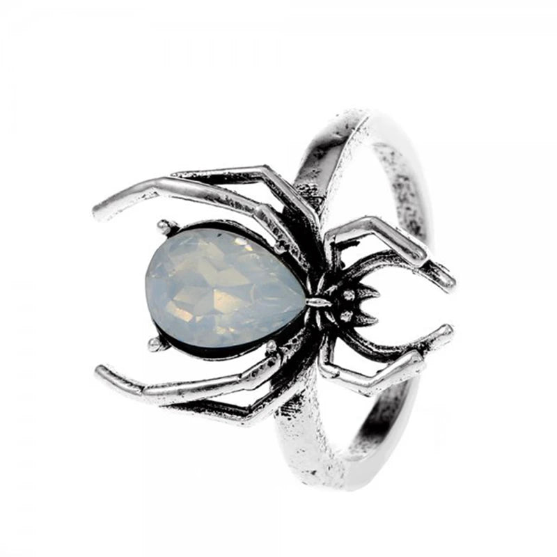 Gothic Crystal Ball Halloween Spider Finger Ring for Women Men Couple Unique Punk Jewelry Animal Party Daily Gift Accessories
