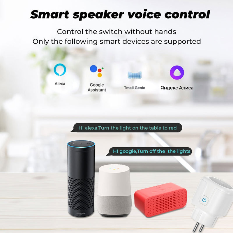 SMATRUL 20A Tuya WiFi EU Smart Plug Outlet 220V Power Monitor Wireless Socket Remote Timer Control For Google Home Alexa