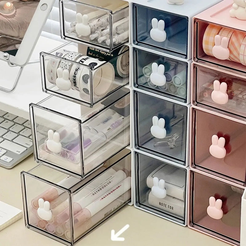 Cute Rabbit Storage Box Office Desktop Transparent Drawer Style Student Desk Stationery and Sundry Storage Shelf