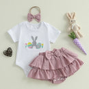 Toddler Girls Spring Floral Print Dress with Matching Bow Headband and Ruffled Hemline - Easter Sunday Outfit for Baby Girls