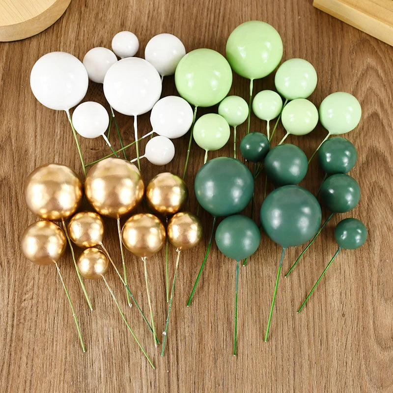 Green White Ball Cake Toppers DIY Cupcake Insert Toppers Gold Foam Spherical Decoration Baby Shower Wedding Birthday Party Favor