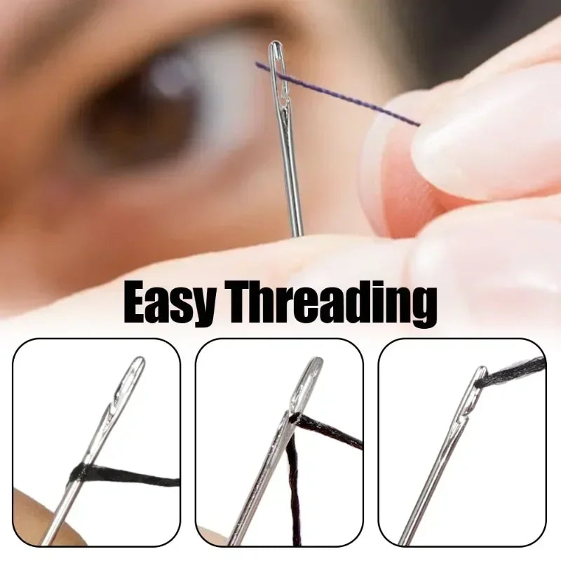12/30Pcs Side Hole Blind Sewing Needles Stainless Steel Elderly Needles Hand Sewing Stitching Pin DIY Home Self Threading Needle