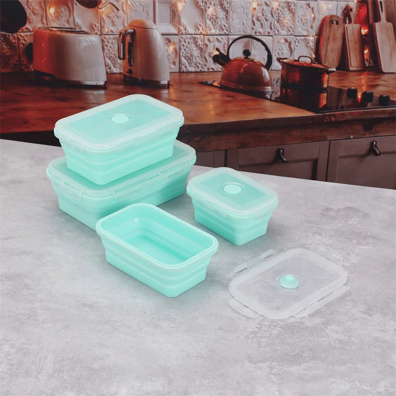 Silicone Folding Bento Box 4 Size Collapsible Portable Lunch Box for Food Dinnerware Food Container Bowl Lunchbox Tableware