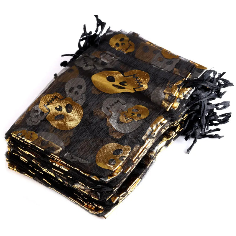 25/50pcs 10x15cm Halloween Organza Gift Bag Drawstring Spider Web Multi Color Printing Packaging Gift High Quality Candy Bag