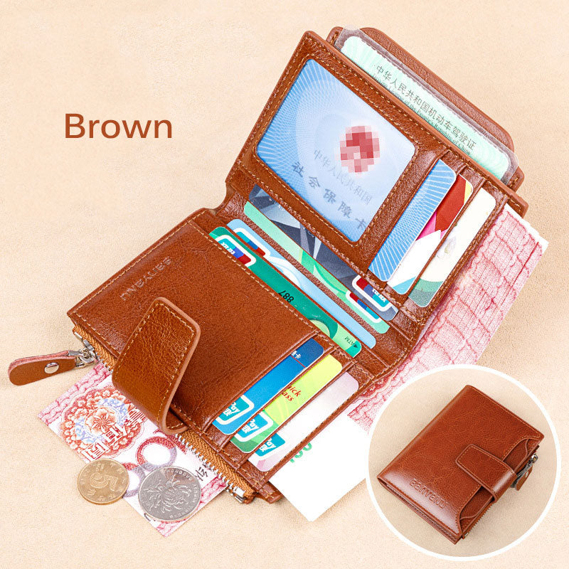 Fahion Women Genuine Leather Wallet RFID Blocking Short Multi Function Large Capacity Zipper Coin Purse Money Clip