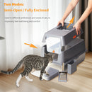 Enclosed Stainless Steel Cat Litter Box with Lid for Extra Large Cats Kitty Semi-open Design