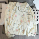 Flower Print Women Autumn Two Piece Pajama Set Long Sleeve V Neck Top & Elastic Waist Pants 2 Pieces Female Sleepwear Nightwear