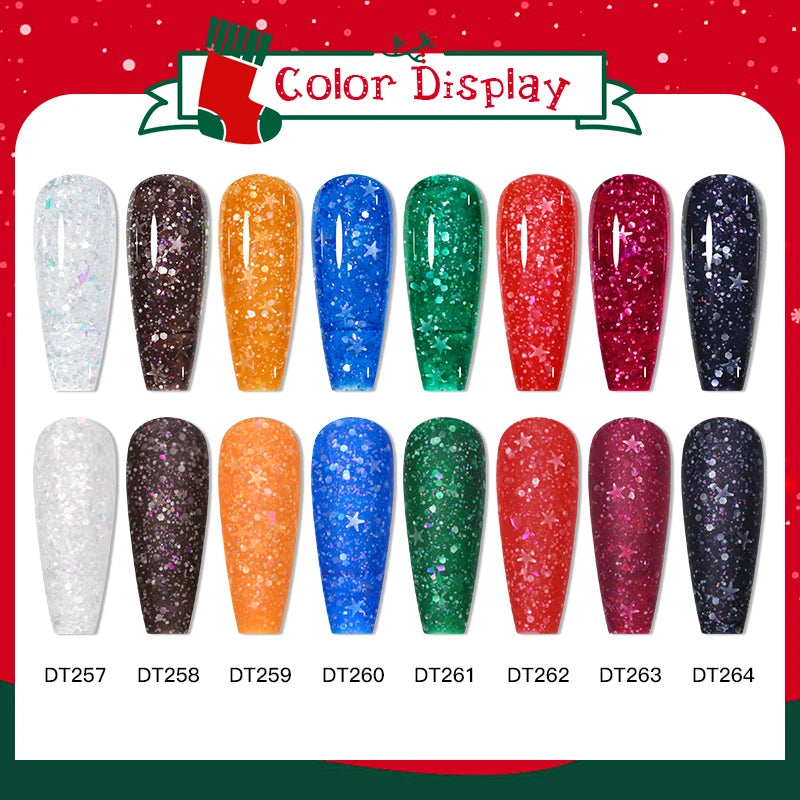 MEET ACROSS 7ml Christmas Seris Gel Nail Polish Winter Green Red Sequins Gel Polish For Manicure Uv Led Gel Varnish Nail Art