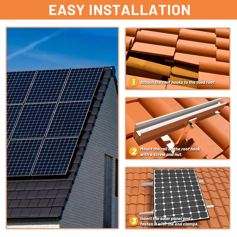 CP-SETUNO Solar Panel Mounting Set, Photovoltaic Mounting Rail for 1/2/4 Solar Panel, 300 mm Aluminum Mounting Rail, for 30/35 m