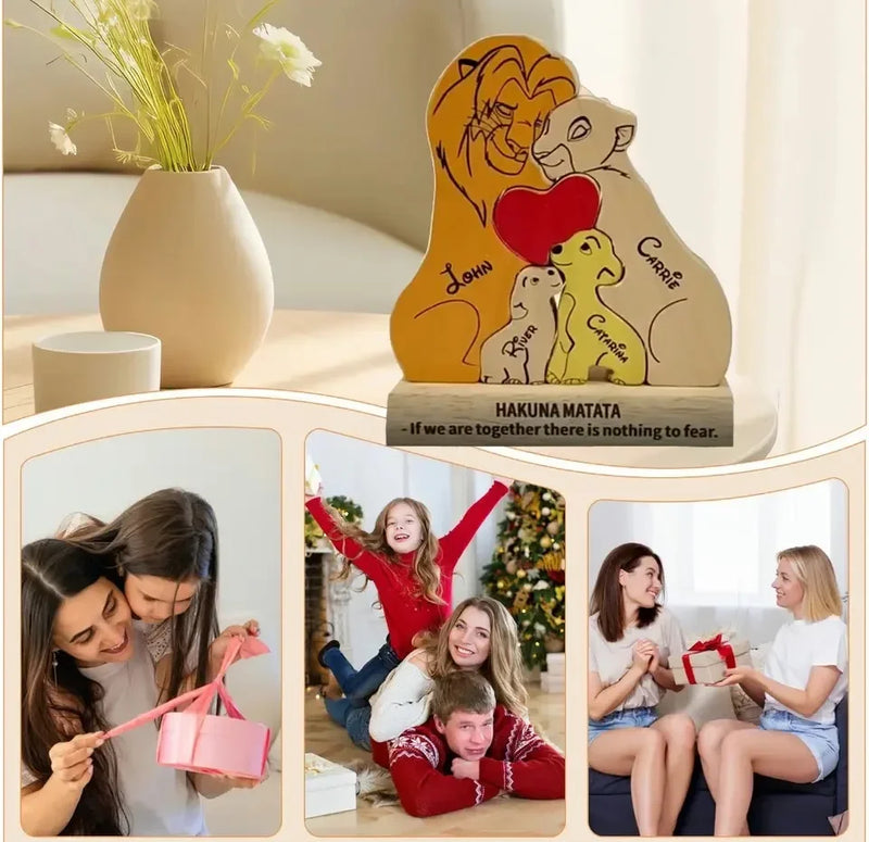 Art Wooden Family Puzzle Personalized Name Puzzle Wooden Lion Puzzle Home Decor Thanksgiving Christmas Warm Gifts for Kid Mother