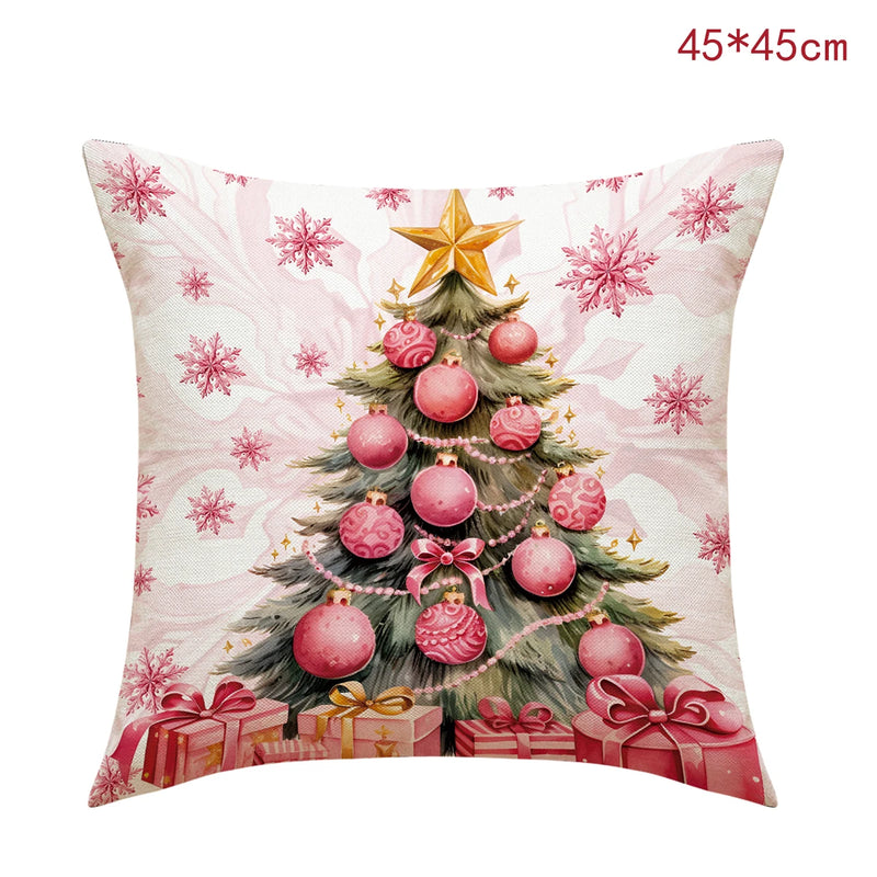 45cm Pink Christmas Peach Skin Pillow Cover Pink Santa Claus Xmas Snowman Pillow Case Merry Christmas Decor For Home 2024 Noel