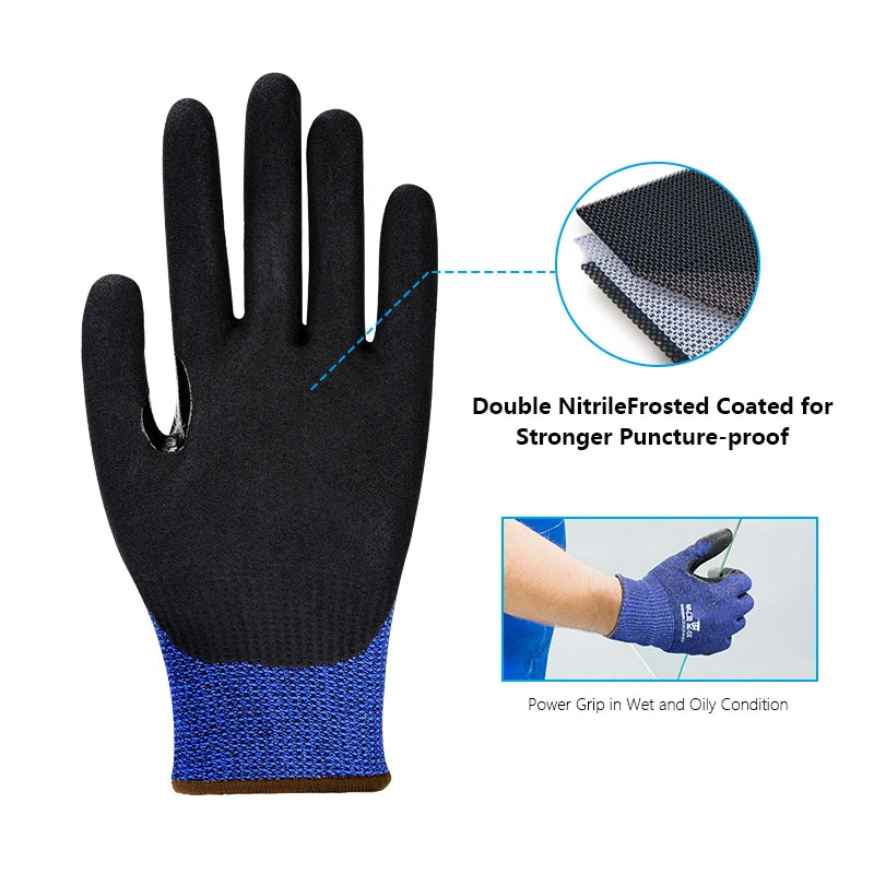 Andanda Double Layer Nitrile Gloves With Thumb Reinforcement Work Gloves Level 5 Cut Resistant Gloves Mechanic Safety Working