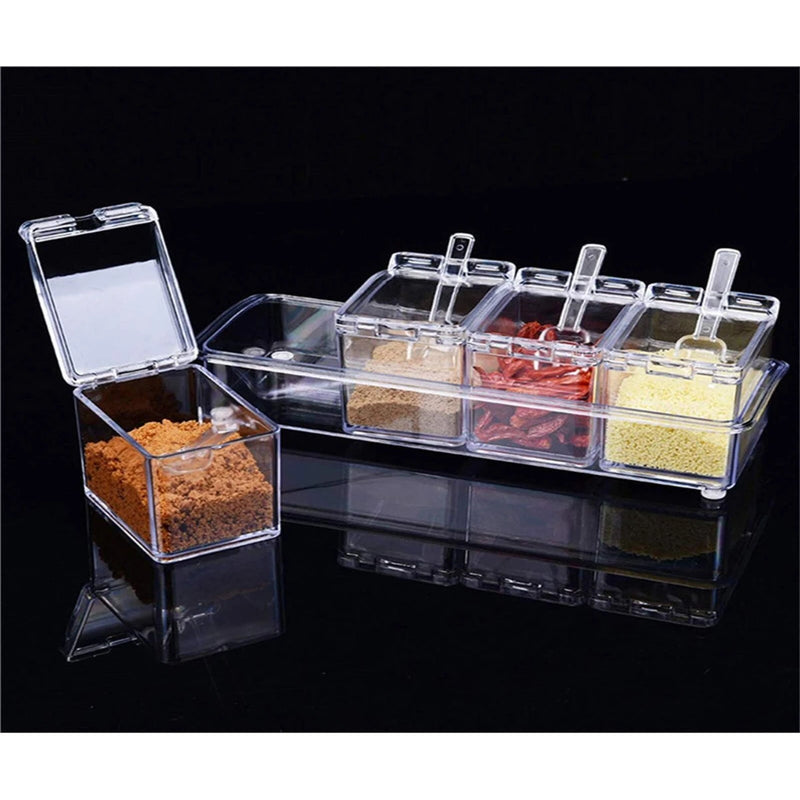 1pc Seasoning Box Transparent Condiment Jar Dust-Proof Spice Pot Sealed Spice Container Kitchen Organization Gadget With Lid