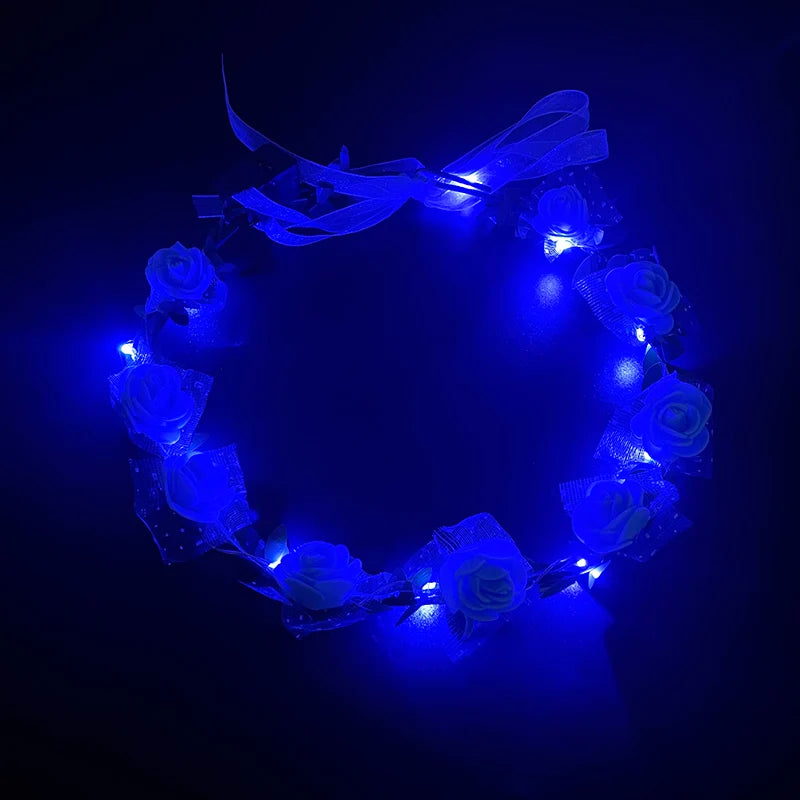 Wedding Party Crown Flower Headband LED Light Wreath Garland Decoration Women Girl Birthday Favor Luminous Hair Garland Hairband