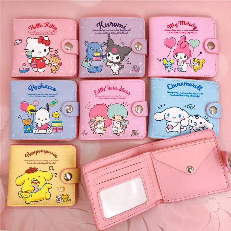 New Sanrio PU casual cartoon Wallet Short Kuromi Money bag Hello Kitty Coin Wallet Card Bag Wallet bag