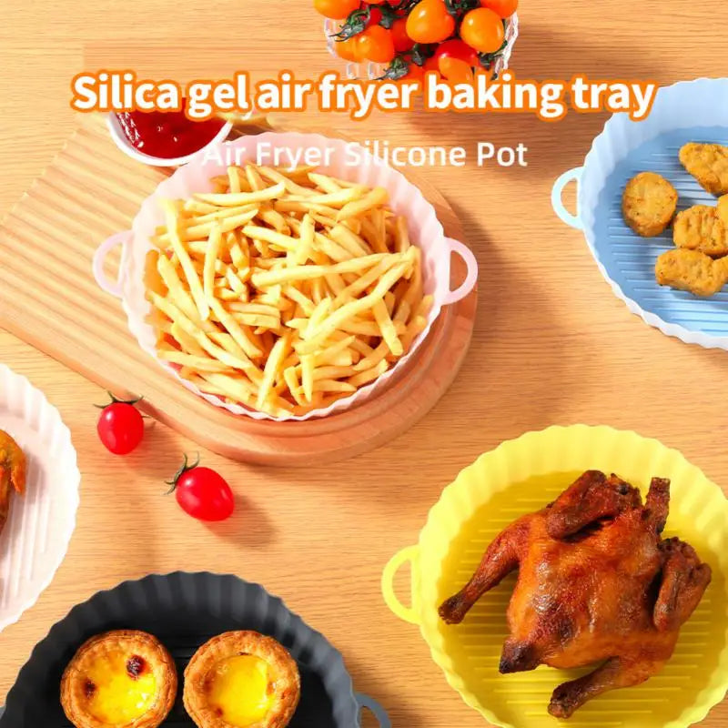 Air Fryer Tray Silicone Refillable Reusable Pot Basket Liner Pizza Baking Mat Grill Pan Mold Replacemen Microwave Oven BBQ Tools