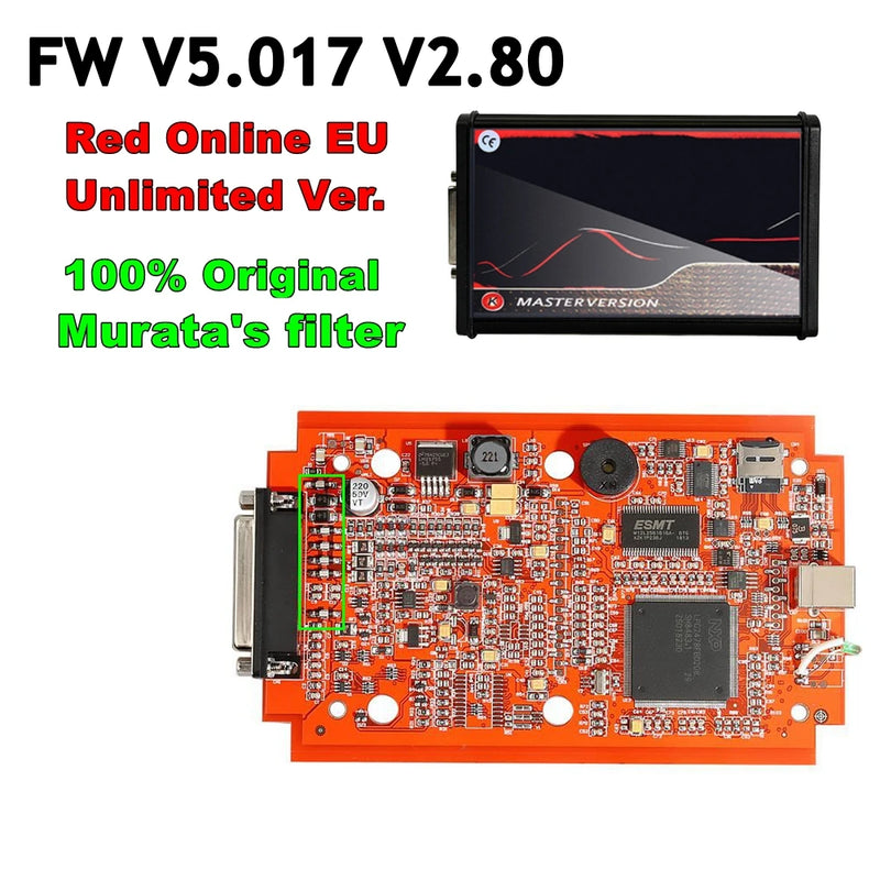 V2.80 KESS V5.017 EU Red KTAG V7.020 4 LED 2.25 Online KESS 5.017 K-TAG 7.020 OBD2 Diagnostic ECU Programmer BDM Frame