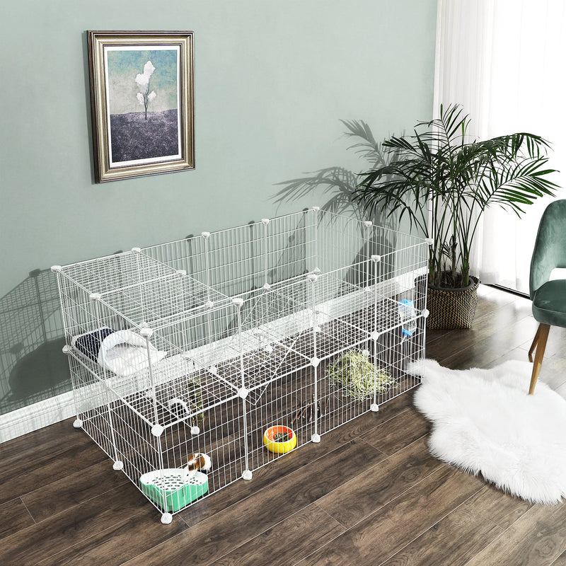SONGMICS 2-Floor Metal Pet Playpen, 36 Grid Panels, Customisable Cage Enclosure for Small Animals, Guinea Pigs Hamster Runs