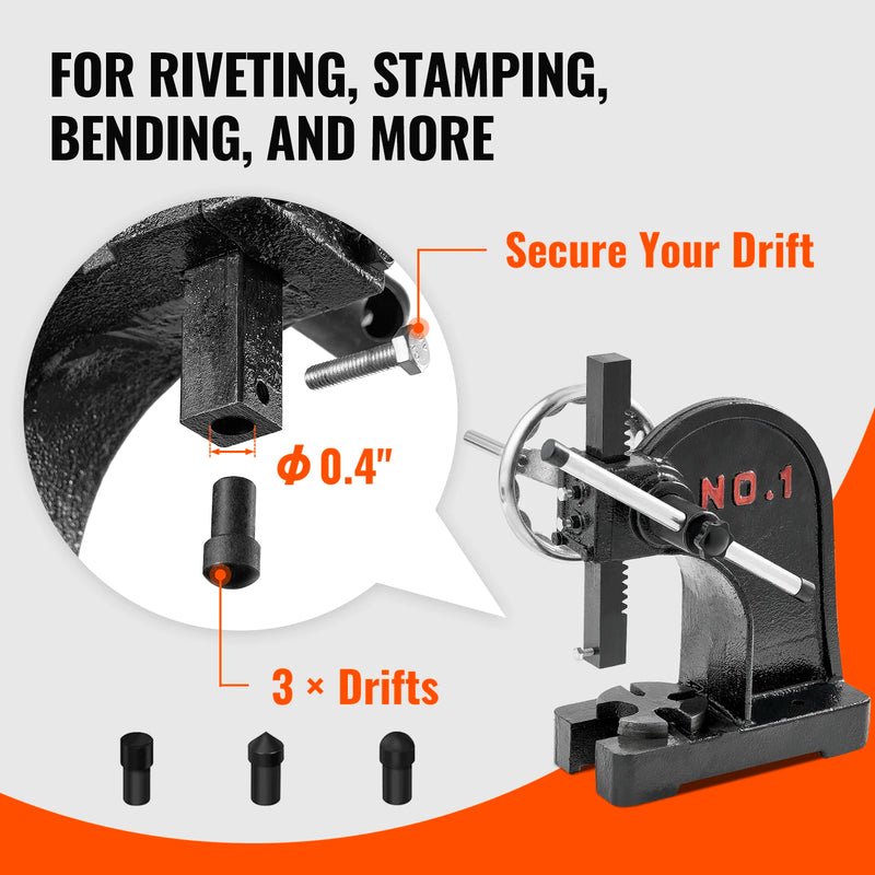 SucceBuy Heavy Duty Arbor Press 1 Ton Ratchet Leverage Arbor Press with Handwheel Manual Desktop Metal Arbor Press for Riveting