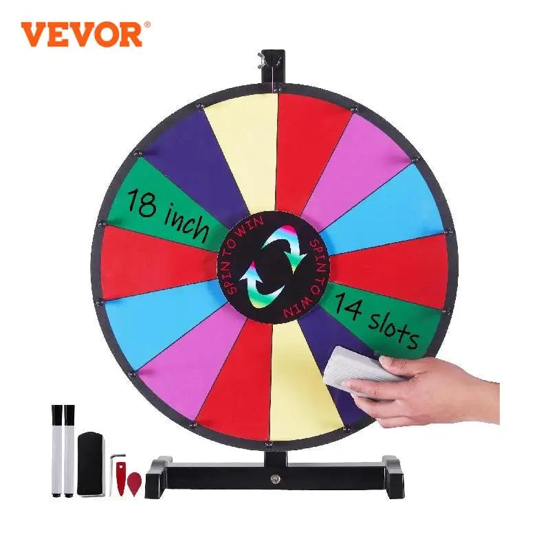 SucceBuy 18/24/36 inch Spinning Prize Wheel 14 Slots Spinning Wheel Tabletop/Floor Standing Win Fortune Spin Games for Party Pub