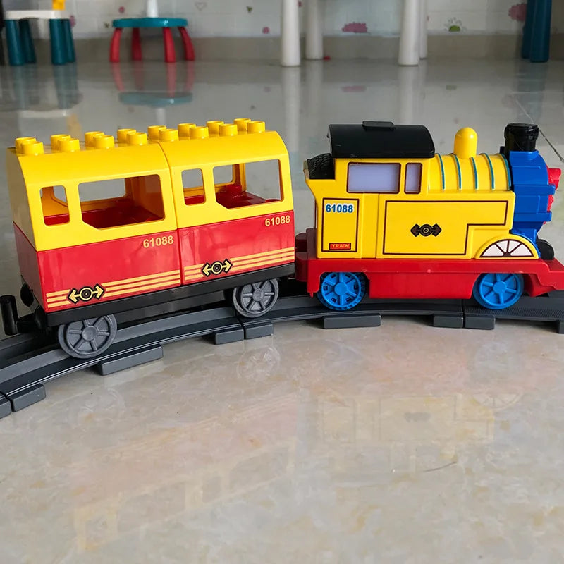 Big Size Building Blocks Train Railway Transport Set Track Parts Electric Locomotive DIY Assemble Interaction Toys For Children