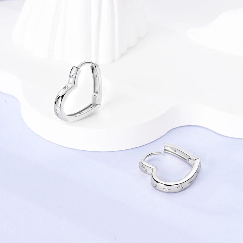 Charms Double Hoop Earrings For Women 100% 925 Silver Cubic Zircon Heart Star Moon Earrings Elegant Birthday Jewelry Gifts