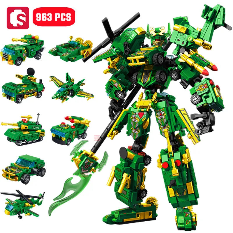 SEMBO Transforming Mech Robot Assemblage Building Blocks Kits MOC Tank Helicopter Fighter Battleship Models Kids Toys Boys Gifts