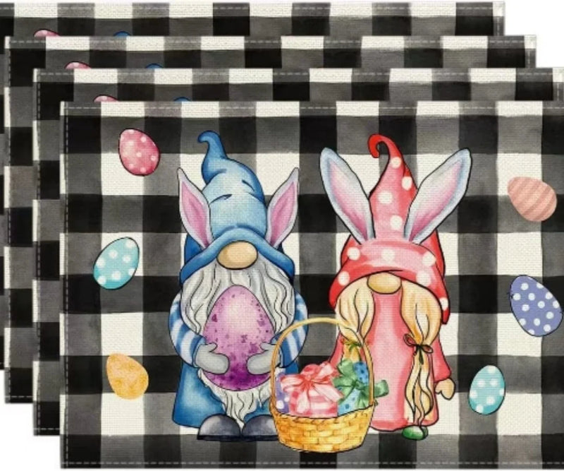 2024 Easter Rabbit Table Runner Linen Bunny Dining Table Cloth Placemat Spring Holiday Happy Easter Decoration For Home Kitchen