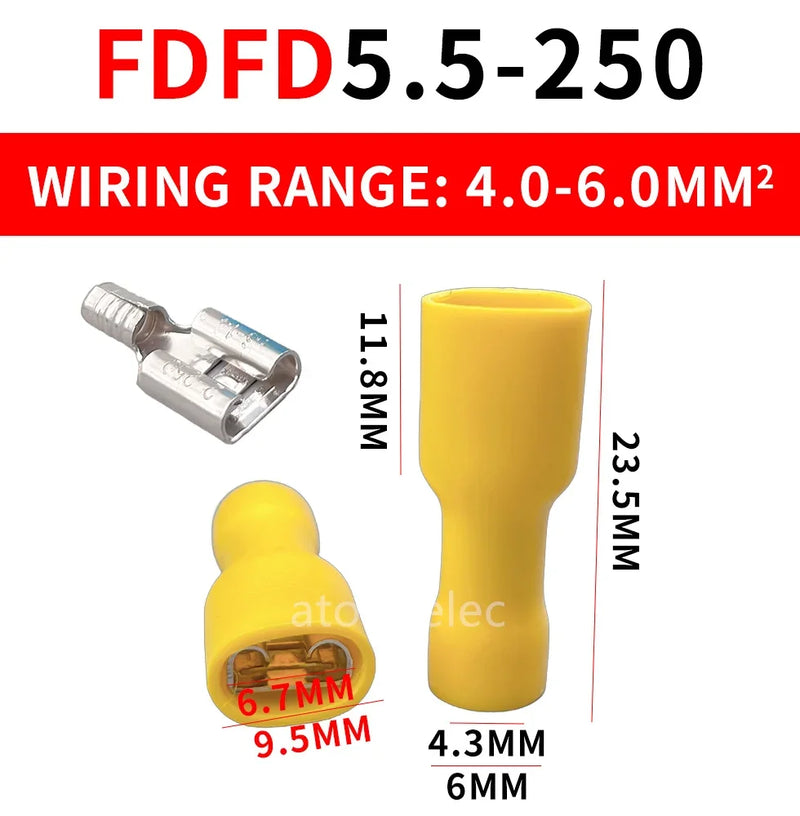 connector faston  FDFD1.25-250 FDFD2-250 FDFD5-250 Insulated Spade Crimp Wire Cable Connector Terminal Male