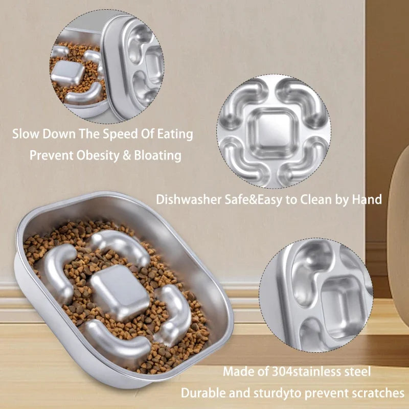 Stainless Steel Pet Dog Slow Feeder Bowls Anti-Slip Puzzle Interactive Bloat Stop Bowl Anti-Chok Dog Bowl for Small Medium Dogs