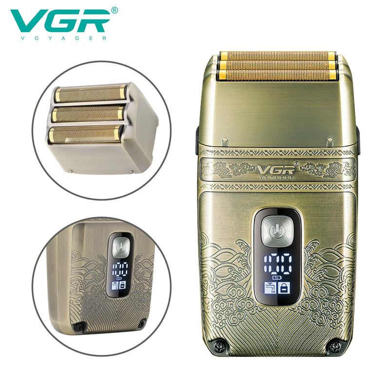 VGR Shaver Professional Electric Razor Shaving Machine Waterproof Beard Trimmer Metal Razor Digital Display Shaver for Men V-335