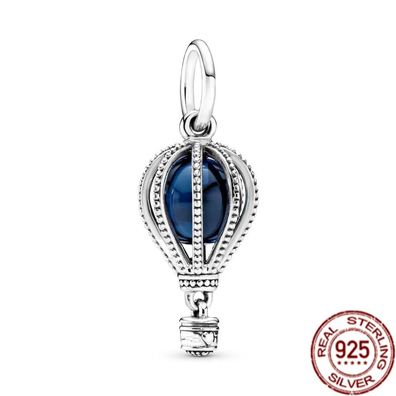 Celestial Shooting Star Heart Double & Blue Hot Air Balloon Dangle Charms Beads Fit Original Pandora Silver 925 Bracelet Jewelry